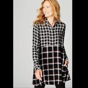 J. Jill NWOT Mixed Plaid Button-Up Long Sleeve Tunic Size LP